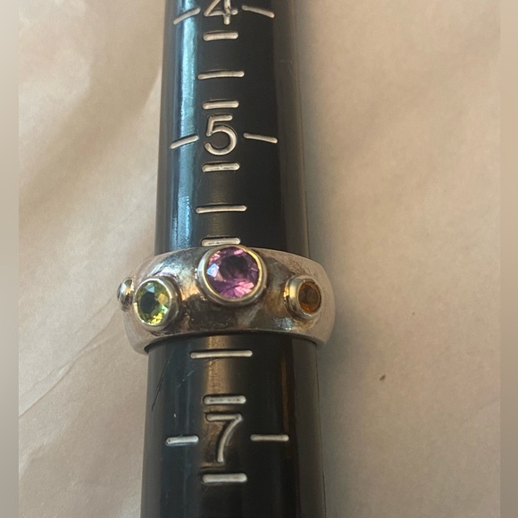 Stylish Multi-Gemstone Silver Ring - Picture 1 of 10